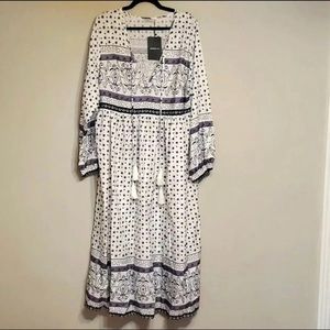 Hawalili Boho Black and White V-Neck Dress with Tassel NWT